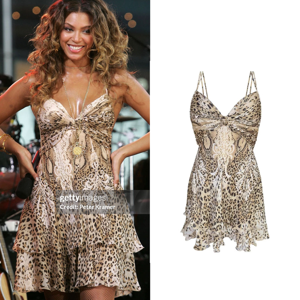 Roberto Cavalli Vintage 2006 Tiered Leopard Print Mini Dress In Silk