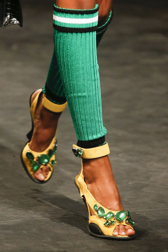 Prada Runway Spring 2014 Jeweled Suede Yellow Ankle Strap Heels