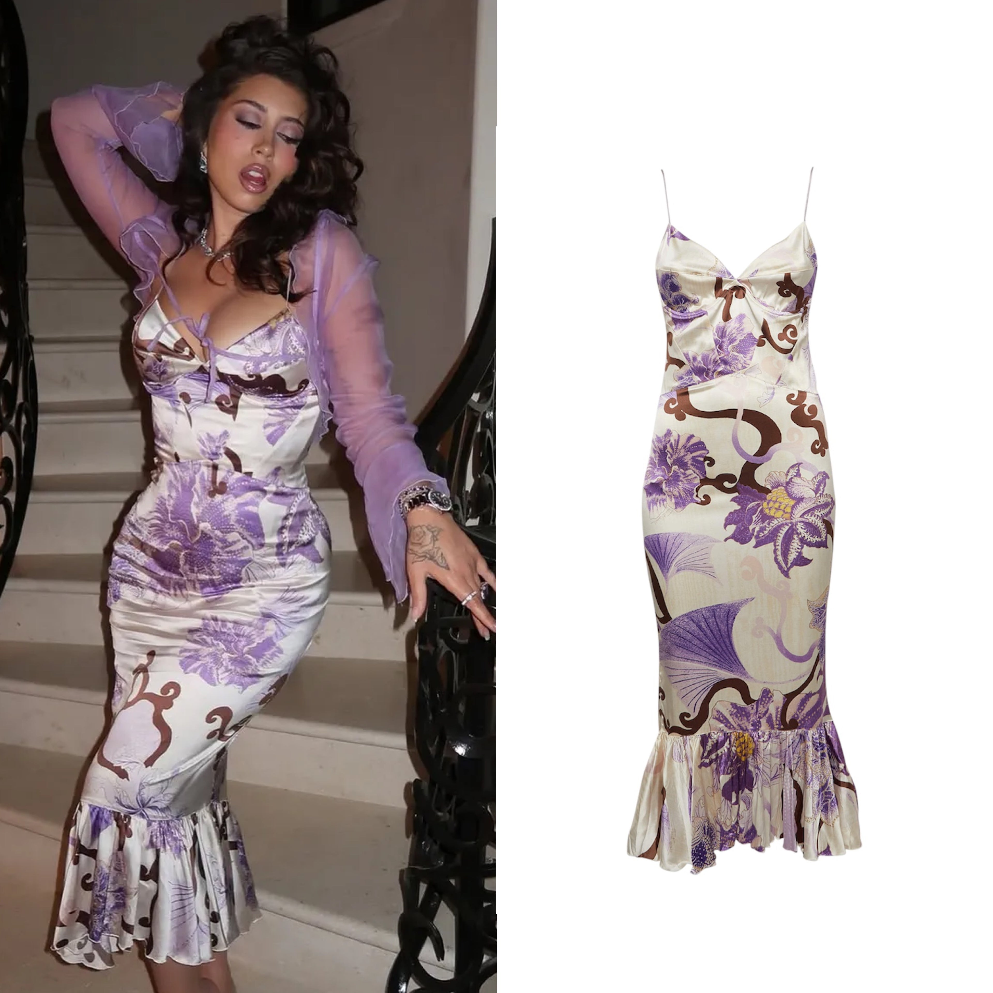 Roberto Cavalli Just Cavalli White Floral Print Silk Midi Dress