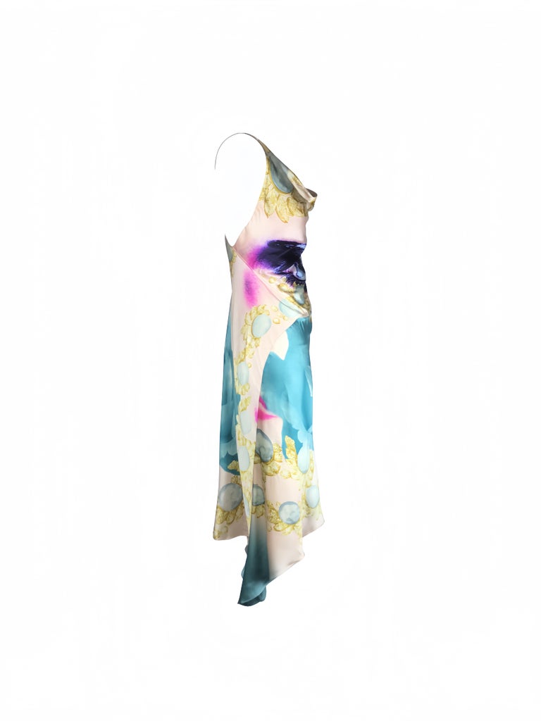 Roberto Cavalli Spring 2001 Liz Taylor Blue Eye Print Silk Dress