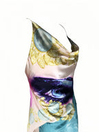 Roberto Cavalli Spring 2001 Liz Taylor Blue Eye Print Silk Dress