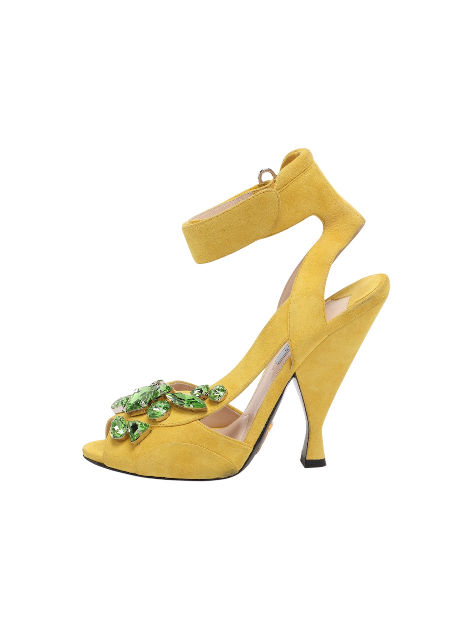 Prada Runway Spring 2014 Jeweled Suede Yellow Ankle Strap Heels