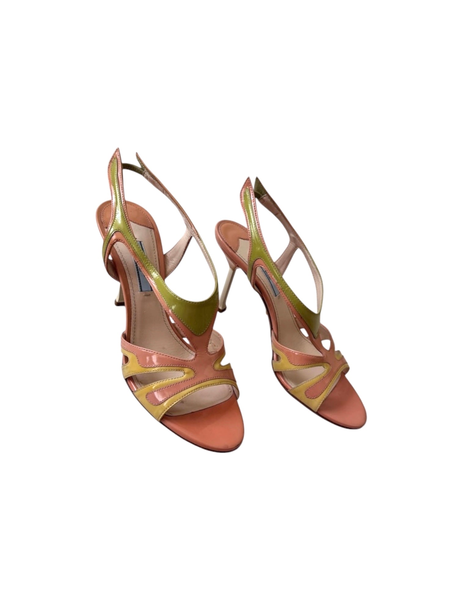 Prada S/S 2012 Hot Rod Flame Slingback Coral Patent Leather Sandals