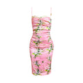Roberto Cavalli Class Pink Ruched Dress With White Floral Prints