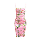 Roberto Cavalli Class Pink Ruched Dress With White Floral Prints