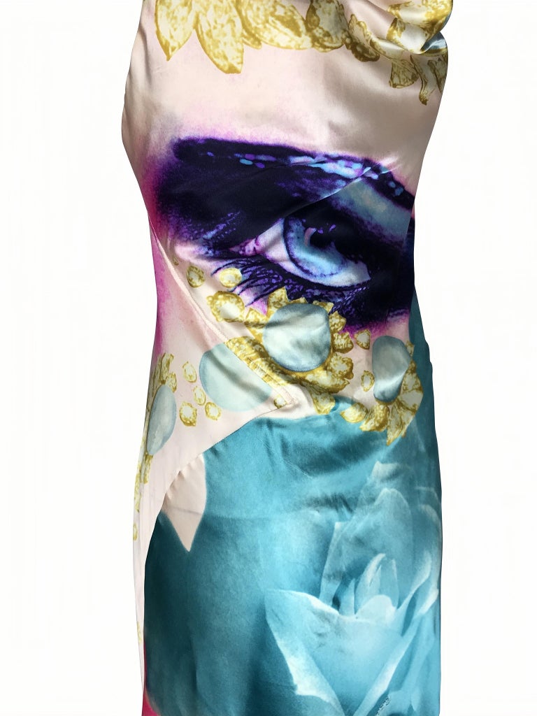 Roberto Cavalli Spring 2001 Liz Taylor Blue Eye Print Silk Dress