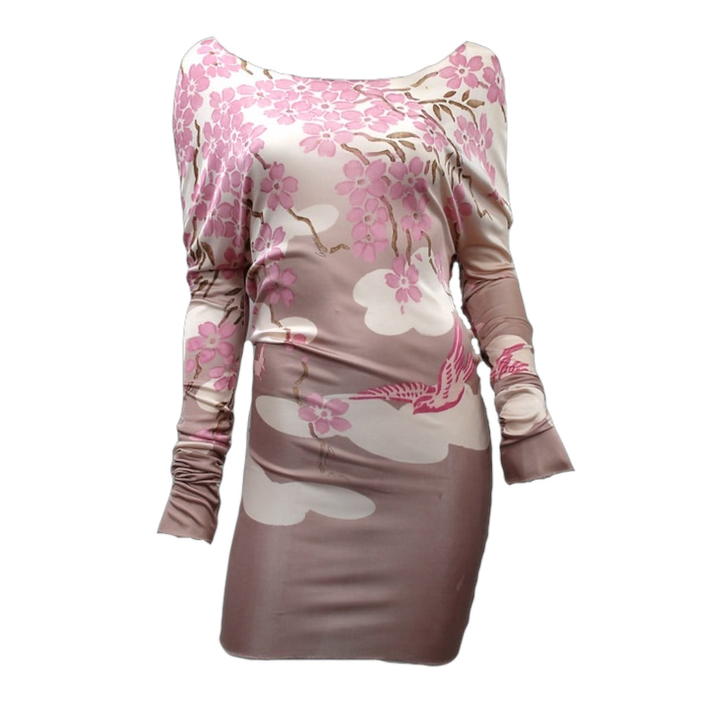 Gucci S/S 2003 By Tom Ford Runway Cherry Blossom Japanese Print Off The Shoulder Dress