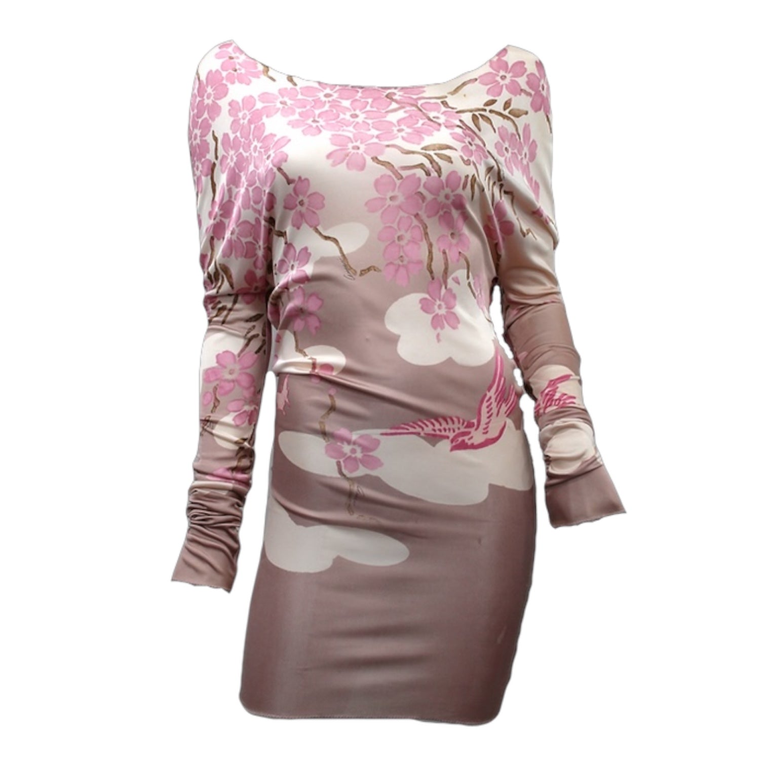 Gucci S/S 2003 By Tom Ford Runway Cherry Blossom Japanese Print Off The Shoulder Dress