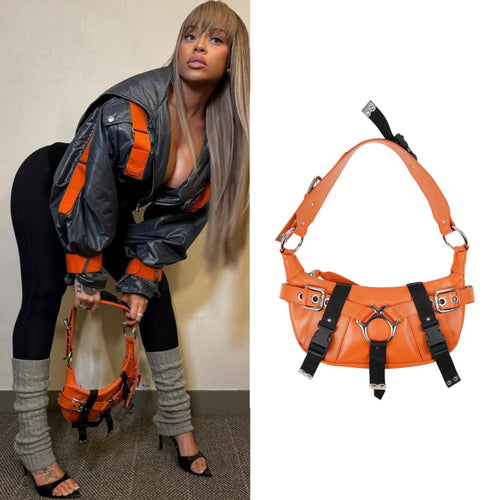 Dolce & Gabbana 2003 Bondage Orange Shoulder Bag With Buckles