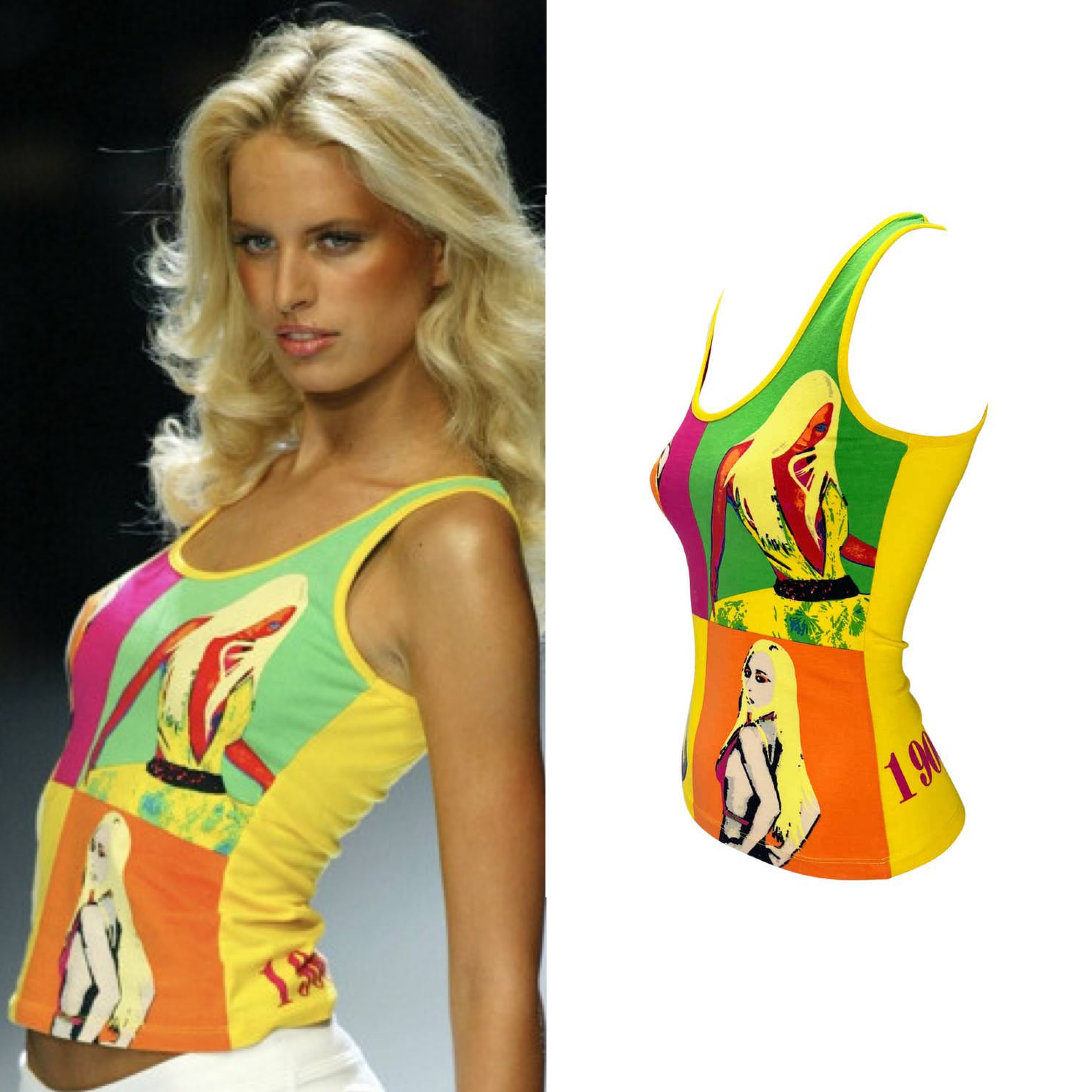 Versace S/S 2004 Runway Neon Pop-Art Warhol Tank Top With Donatella Print