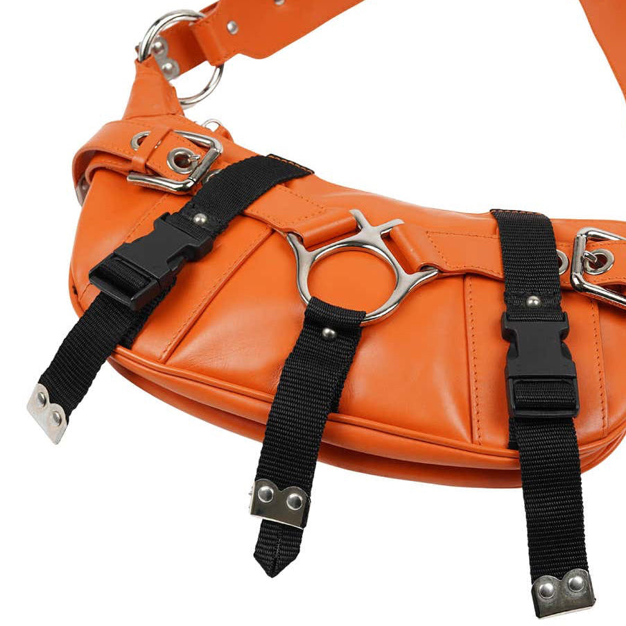 Dolce & Gabbana 2003 Bondage Orange Shoulder Bag With Buckles