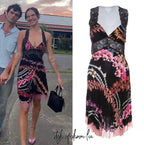 Roberto Cavalli 2000s Black And Multicolor Floral  Orchid Print Dress With Lace