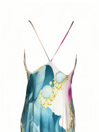 Roberto Cavalli Spring 2001 Liz Taylor Blue Eye Print Silk Dress
