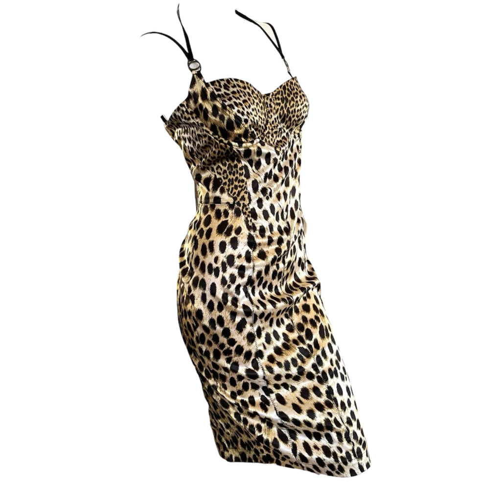 Roberto Cavalli Leopard Print Corset Cocktail Bodycon Dress
