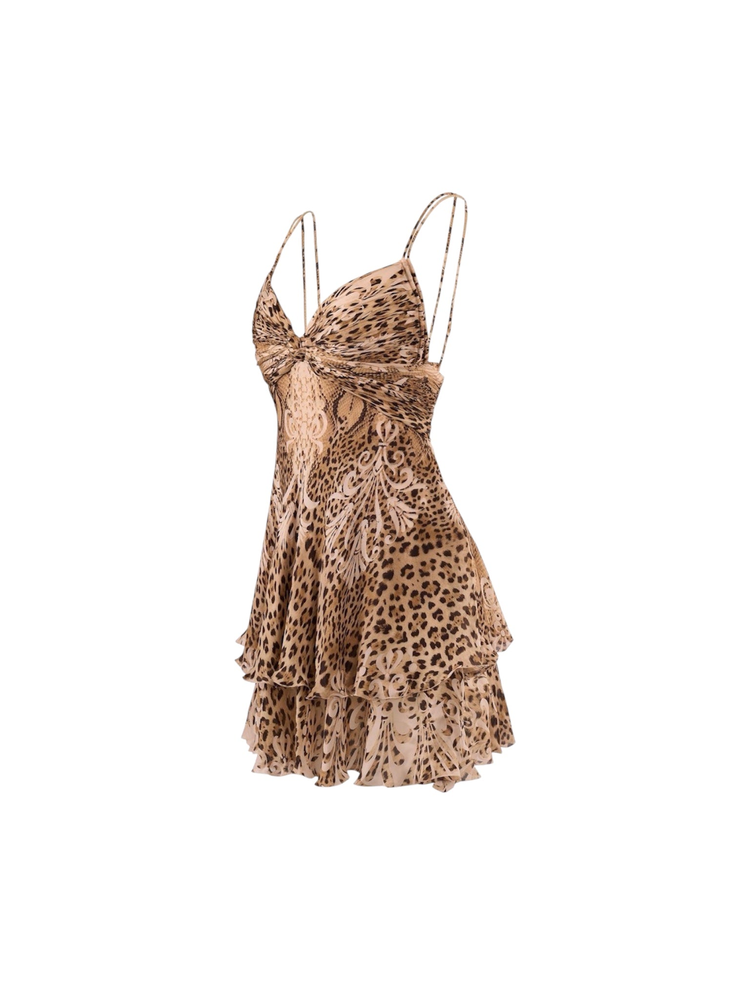 Roberto Cavalli Vintage 2006 Tiered Leopard Print Mini Dress In Silk