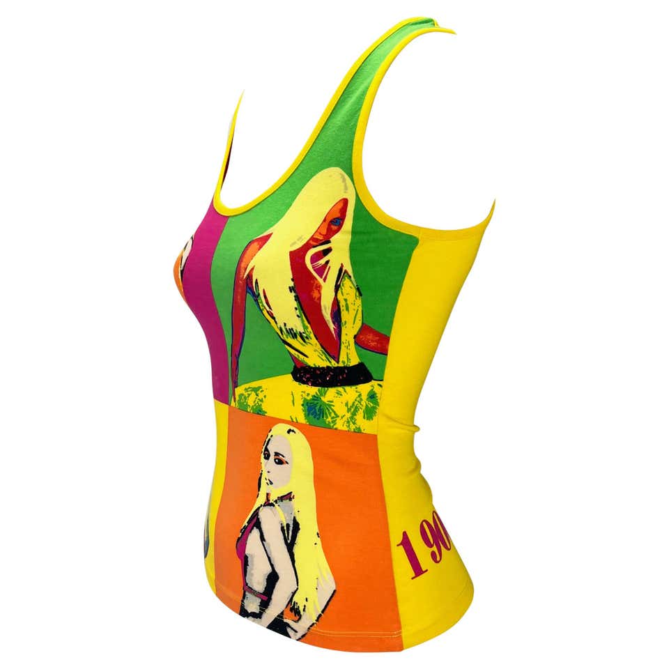 Versace S/S 2004 Runway Neon Pop-Art Warhol Tank Top With Donatella Print
