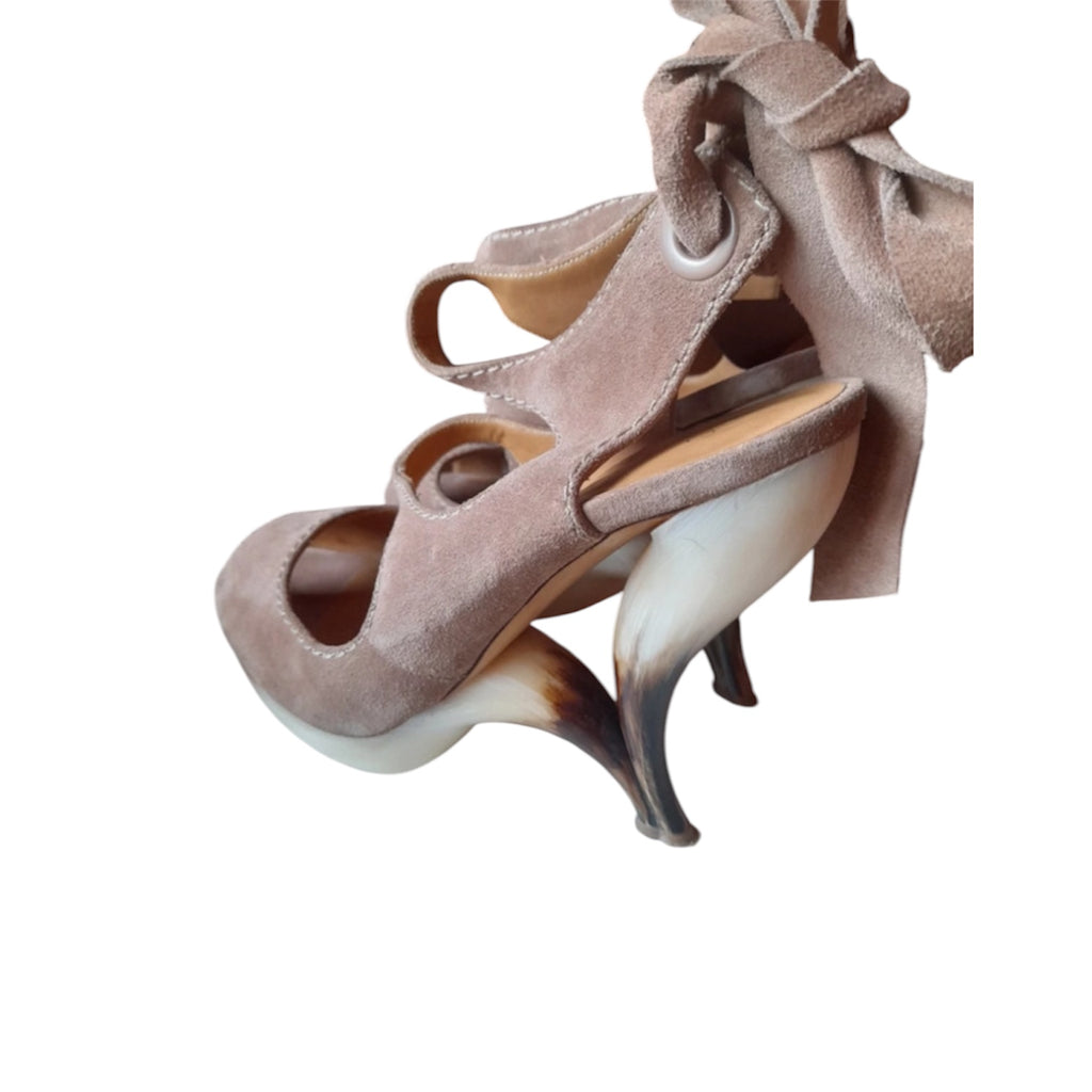 Casadei 2009 Pink Suede Structural Horn Heel With Lace Up Detail