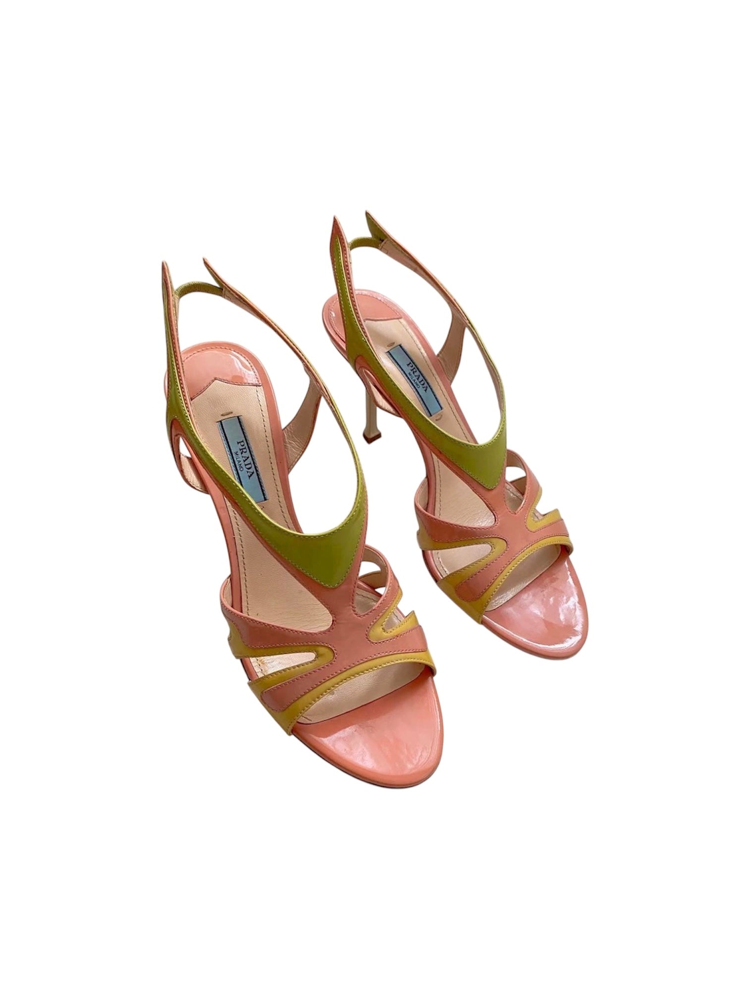 Prada S/S 2012 Hot Rod Flame Slingback Coral Patent Leather Sandals