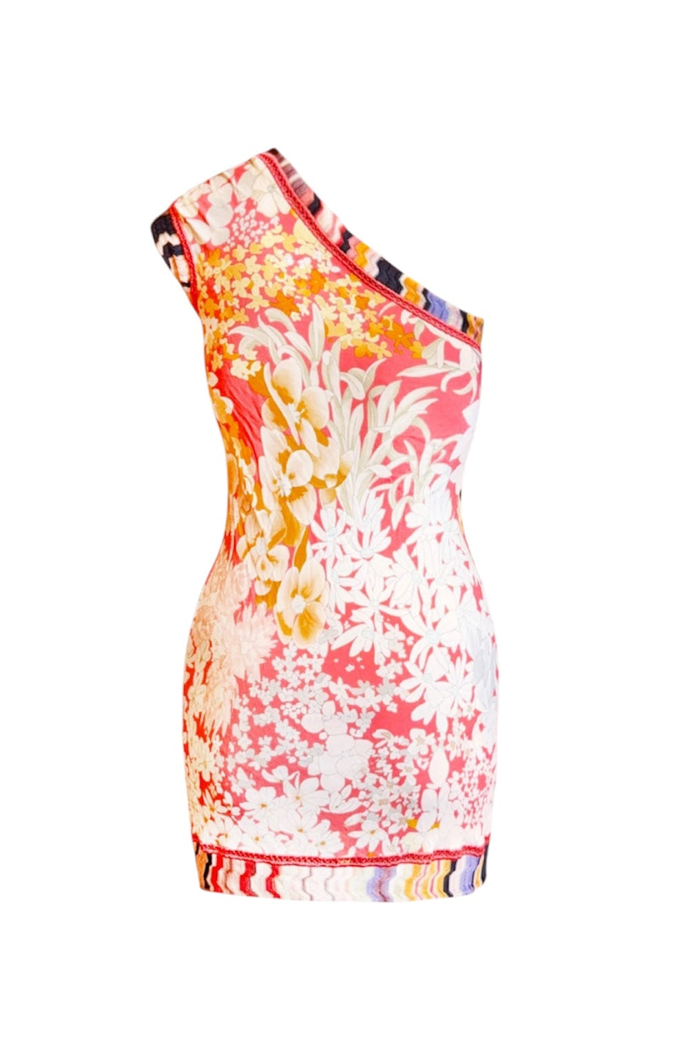 Missoni Vintage 2000s Multicolor Floral Asymmetrical One-Shoulder Mini Dress