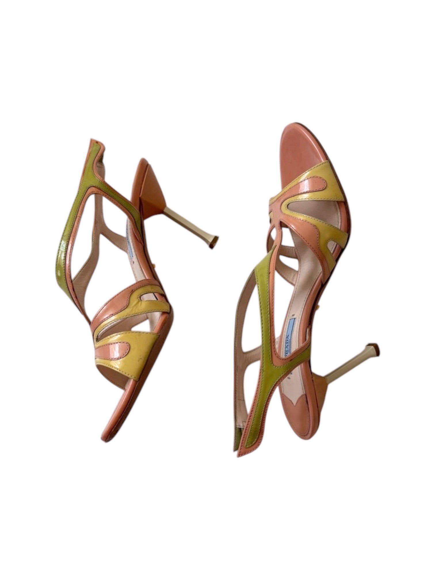 Prada S/S 2012 Hot Rod Flame Slingback Coral Patent Leather Sandals
