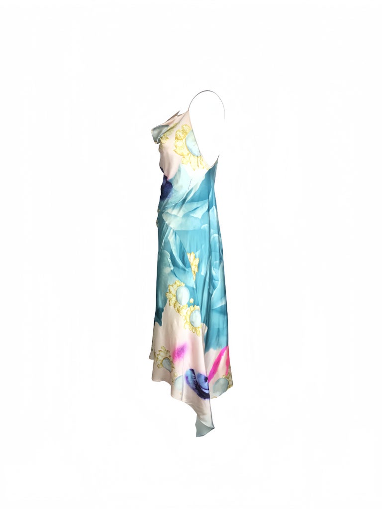Roberto Cavalli Spring 2001 Liz Taylor Blue Eye Print Silk Dress