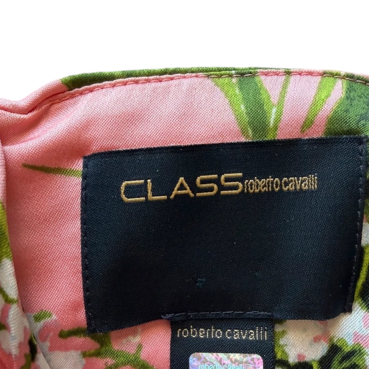 Roberto Cavalli Class Pink Ruched Dress With White Floral Prints