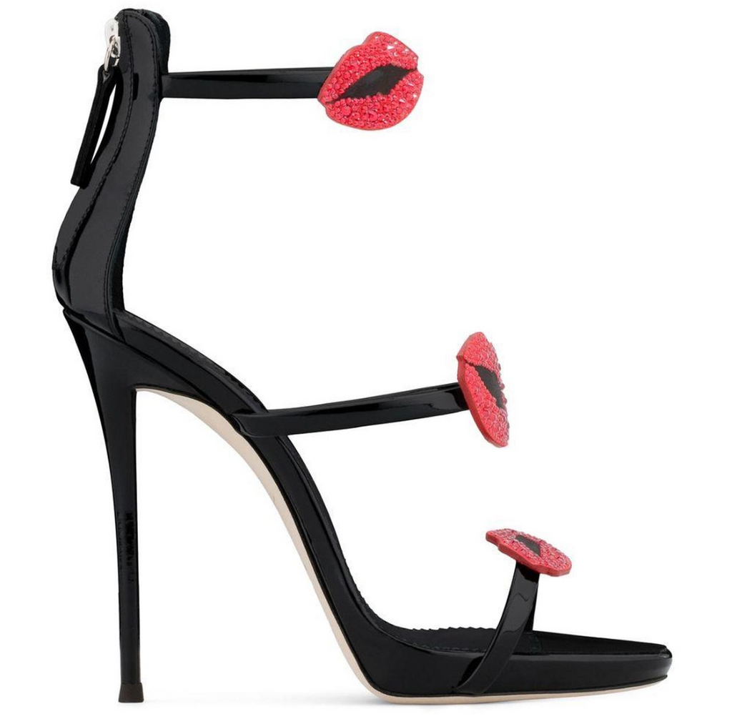 Giuseppe Zanotti Strappy Patent Leather Heels With Red Jeweled Lips