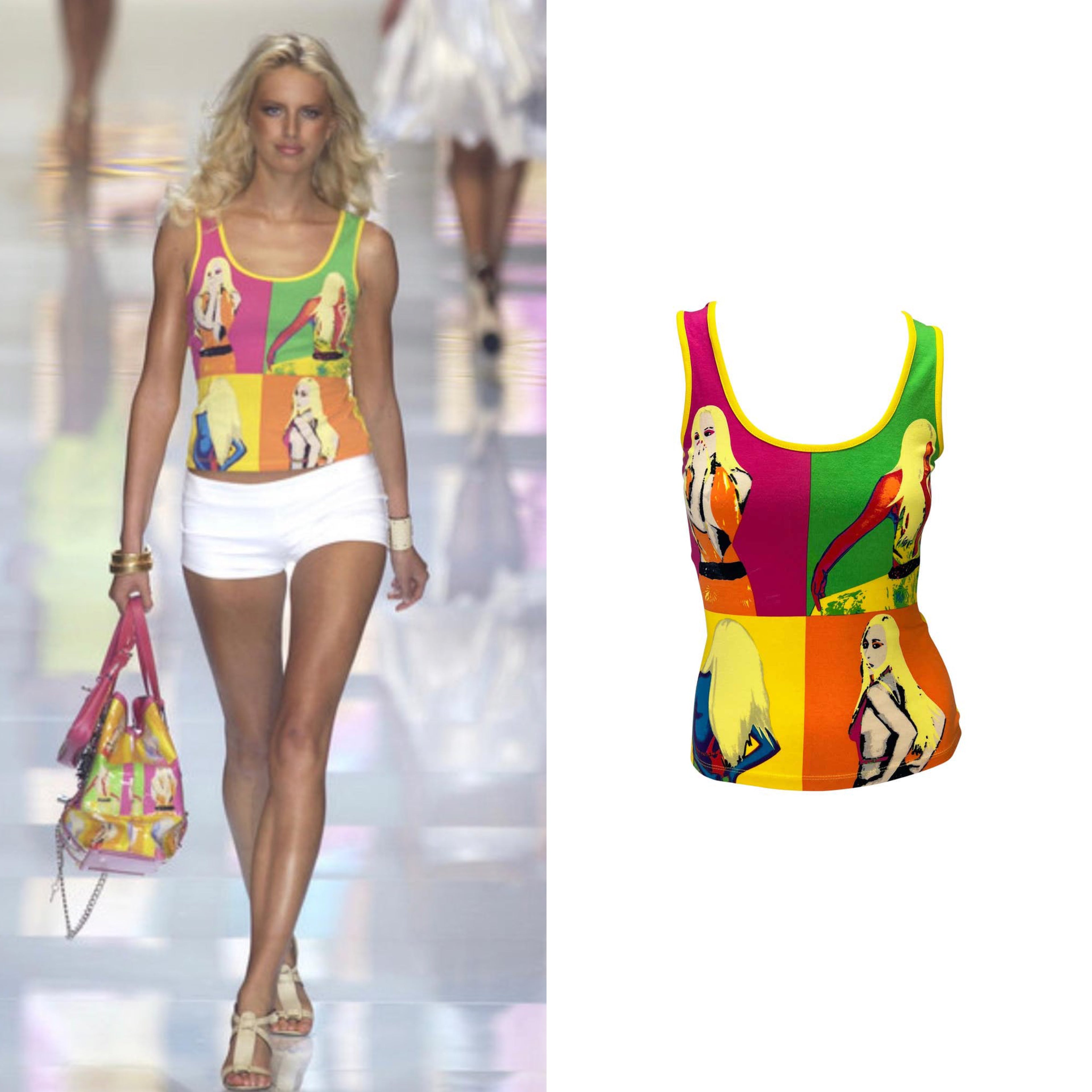 Versace S/S 2004 Runway Neon Pop-Art Warhol Tank Top With Donatella Print
