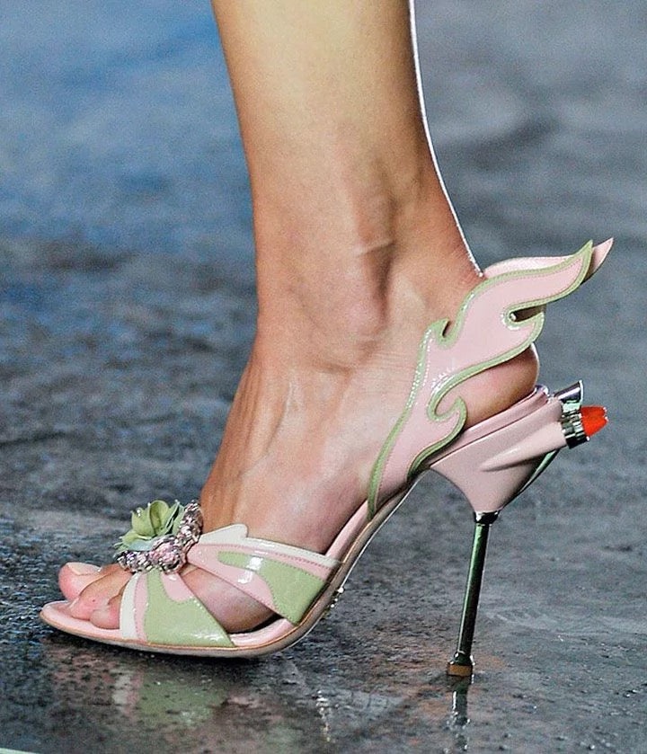 Prada S/S 2012 Hot Rod Flame Slingback Coral Patent Leather Sandals