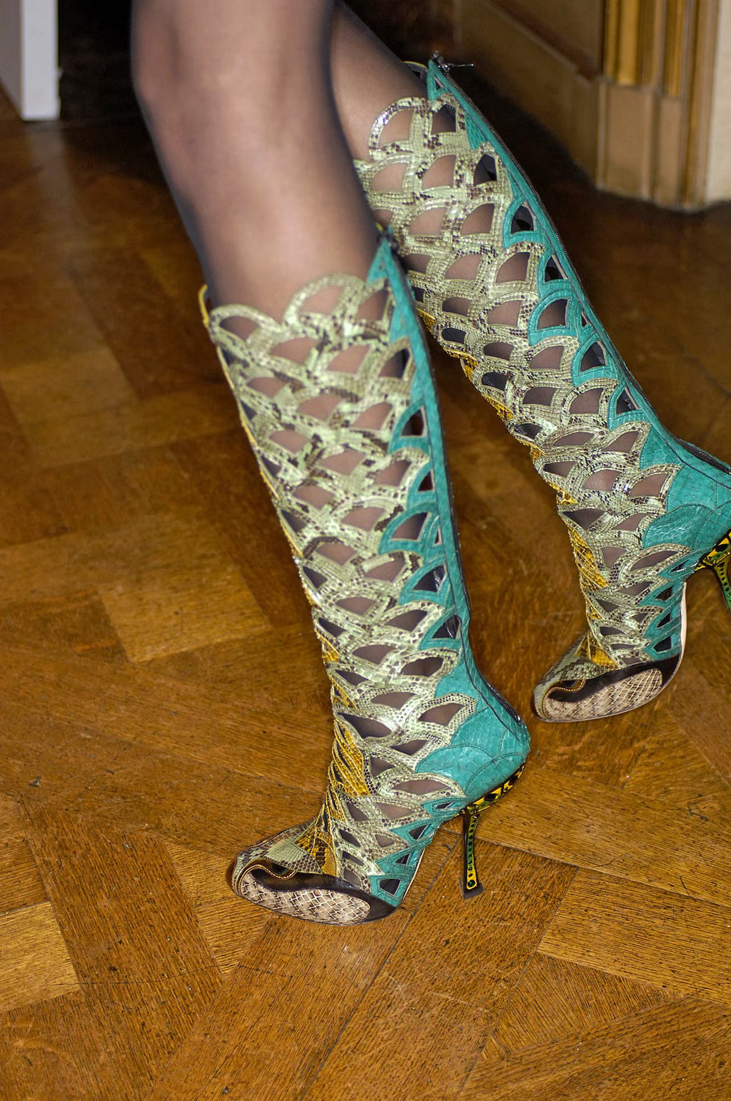 Miu Miu SS 2008 Runway Purple Python Cutout Leather Boots