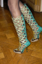 Miu Miu SS 2008 Runway Purple Python Cutout Leather Boots