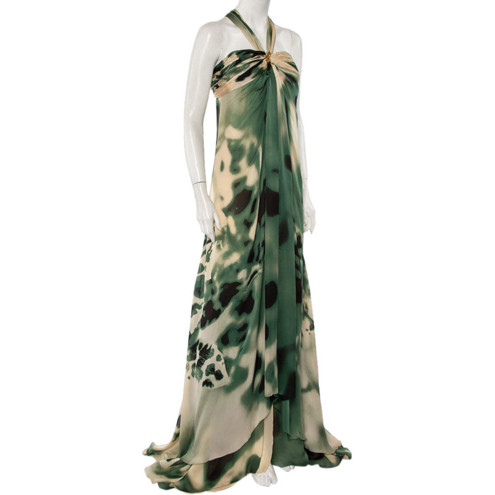 Roberto Cavalli Maxi Dress With Gold Snake Jewel