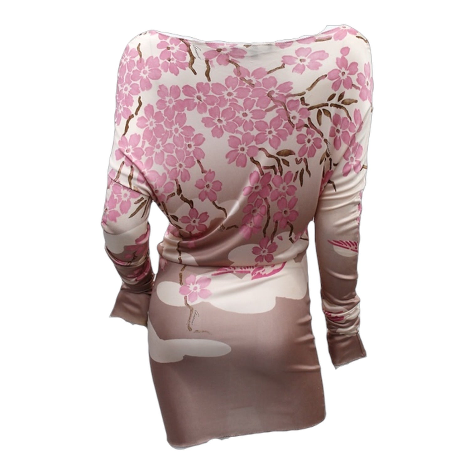 Gucci S/S 2003 By Tom Ford Runway Cherry Blossom Japanese Print Off The Shoulder Dress