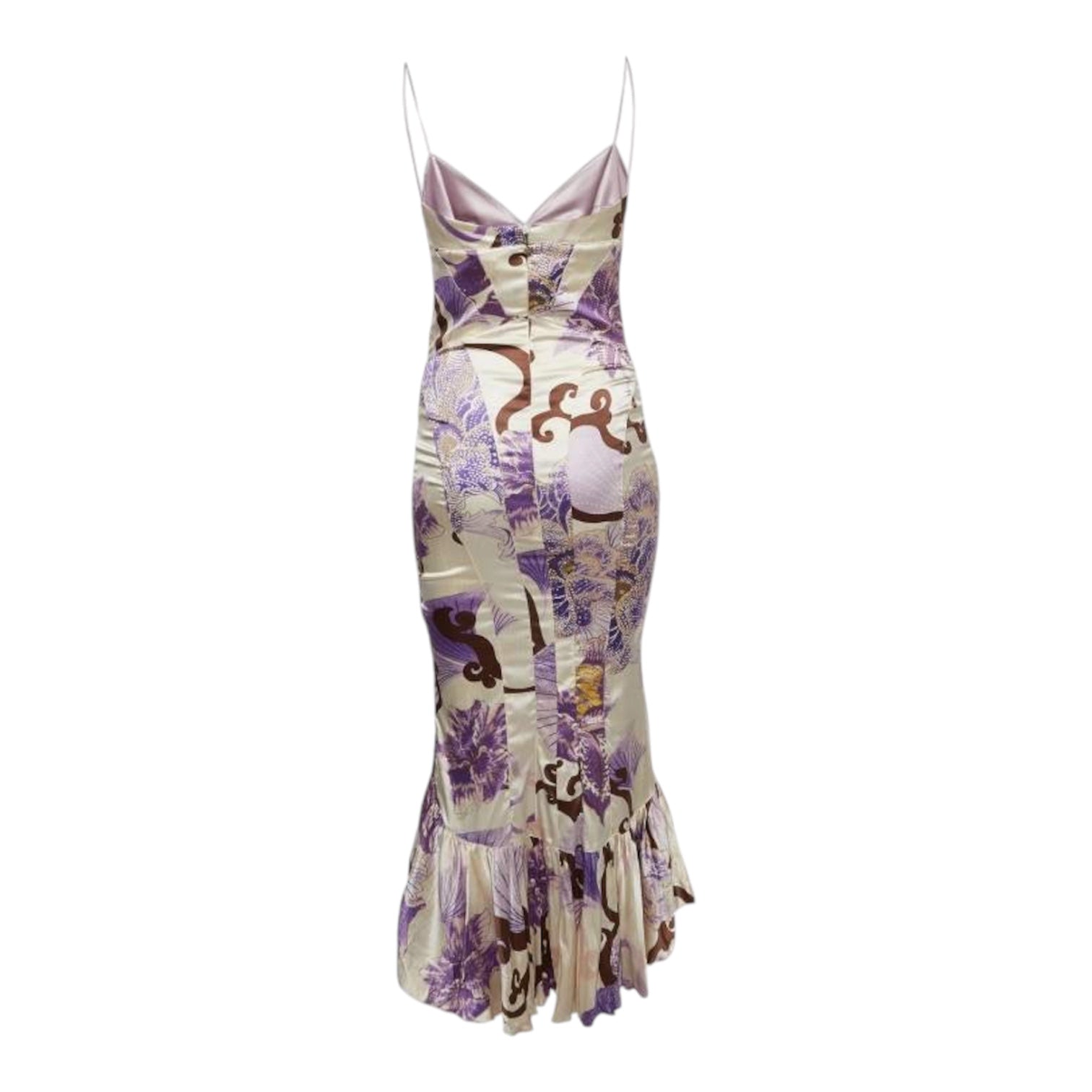 Roberto Cavalli Just Cavalli White Floral Print Silk Midi Dress