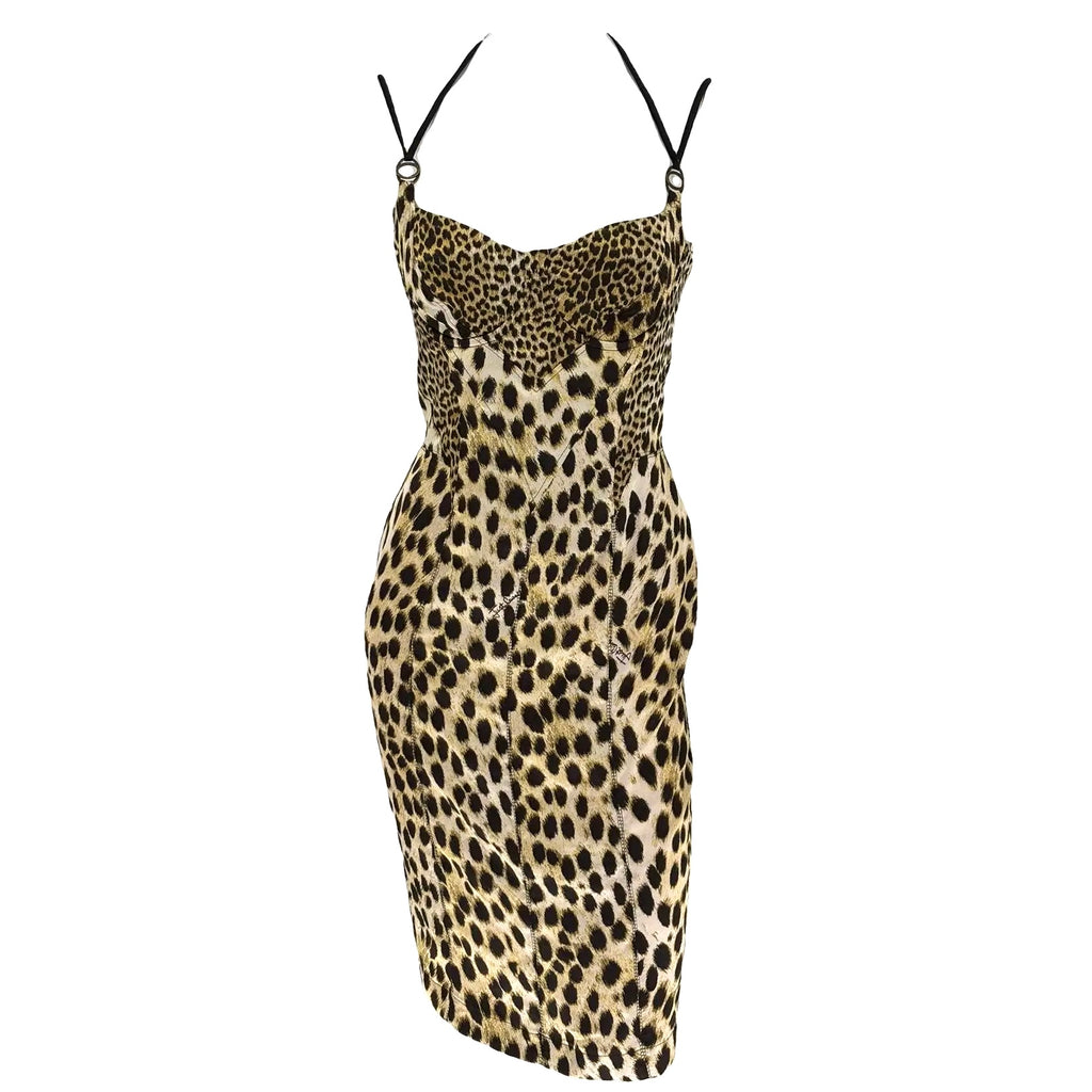 Roberto Cavalli Leopard Print Corset Cocktail Bodycon Dress
