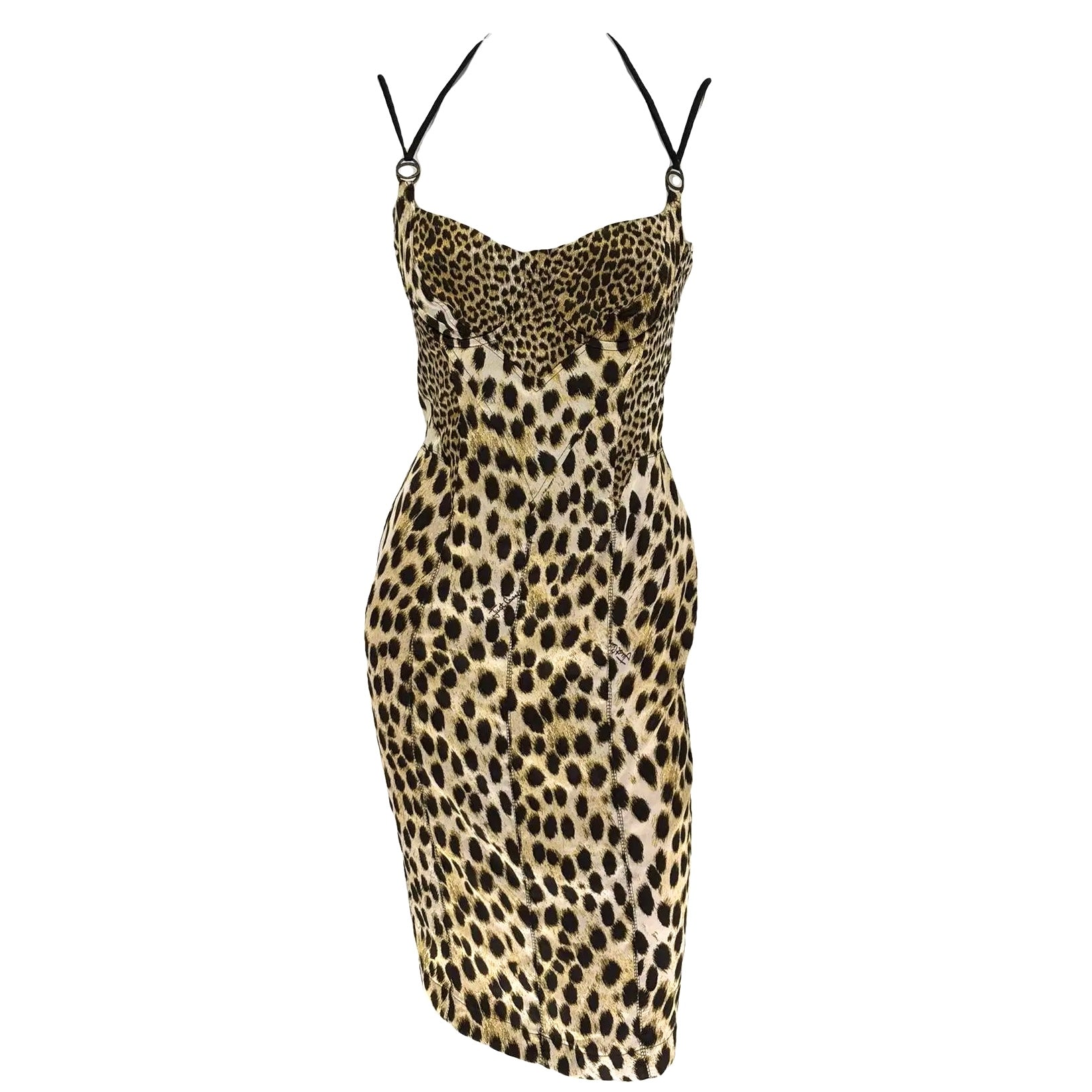 Roberto Cavalli Leopard Print Corset Cocktail Bodycon Dress