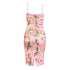 Roberto Cavalli Class Pink Ruched Dress With White Floral Prints
