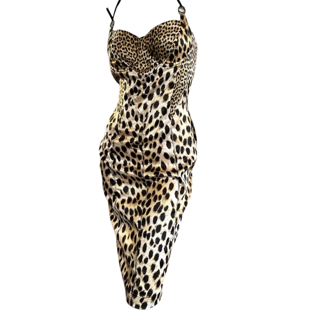 Roberto Cavalli Leopard Print Corset Cocktail Bodycon Dress