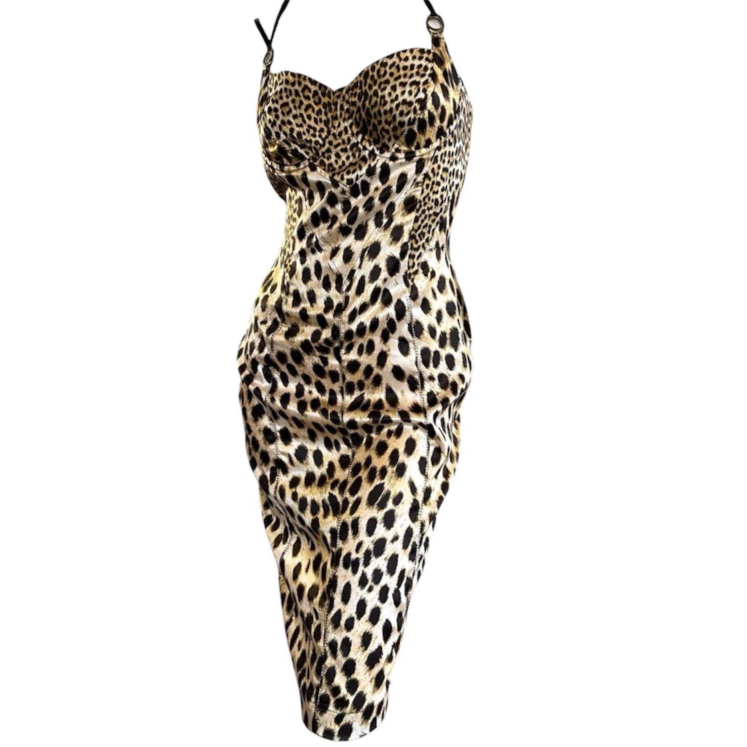 Roberto Cavalli Leopard Print Corset Cocktail Bodycon Dress