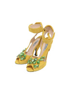 Prada Runway Spring 2014 Jeweled Suede Yellow Ankle Strap Heels