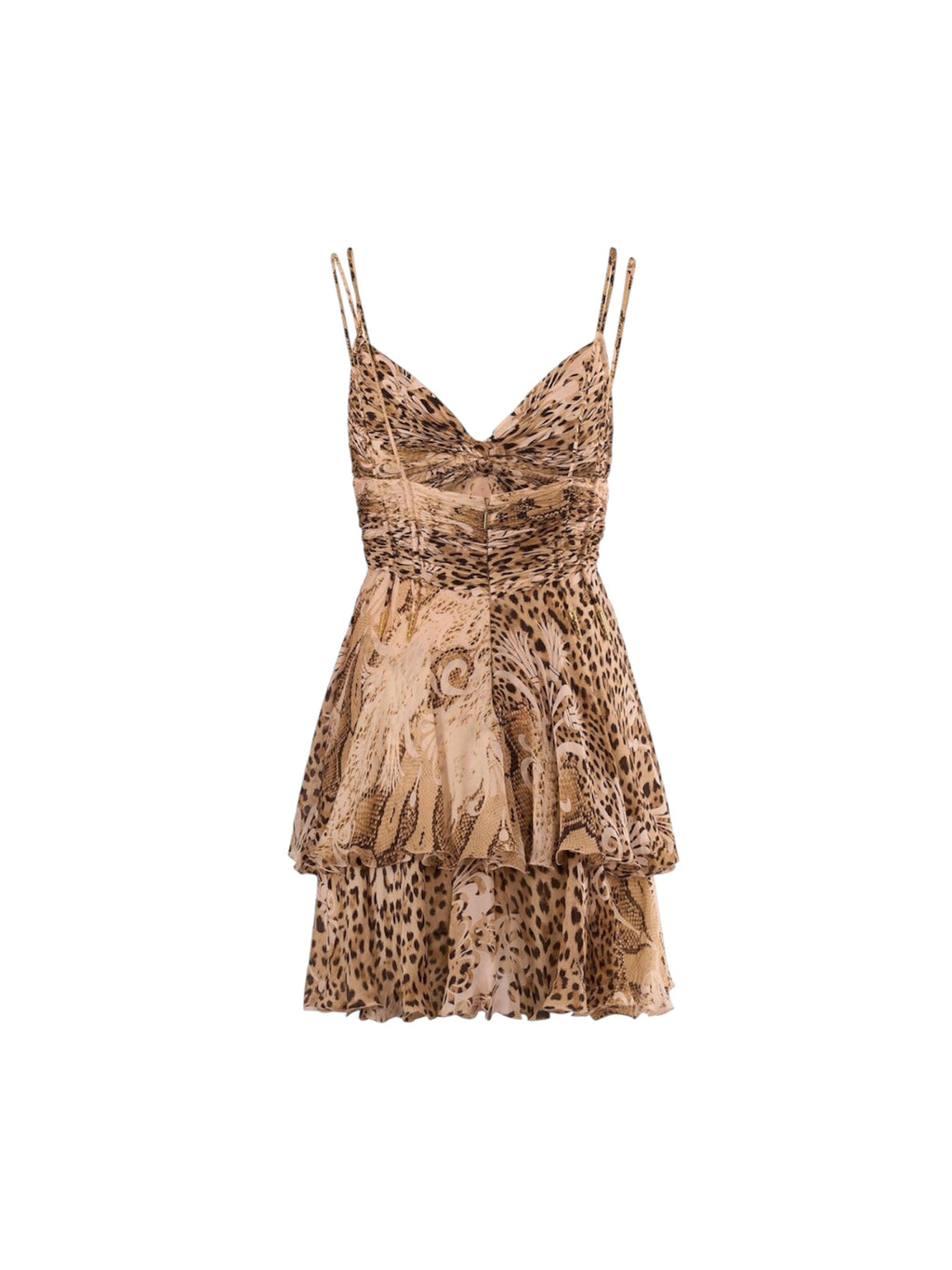 Roberto Cavalli Vintage 2006 Tiered Leopard Print Mini Dress In Silk