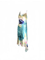 Roberto Cavalli Spring 2001 Liz Taylor Blue Eye Print Silk Dress