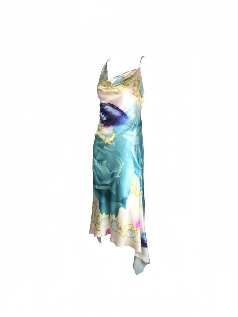 Roberto Cavalli Spring 2001 Liz Taylor Blue Eye Print Silk Dress