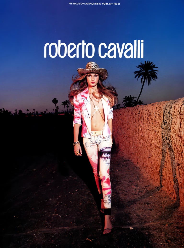 Roberto Cavalli Spring 2001 Liz Taylor Blue Eye Print Silk Dress