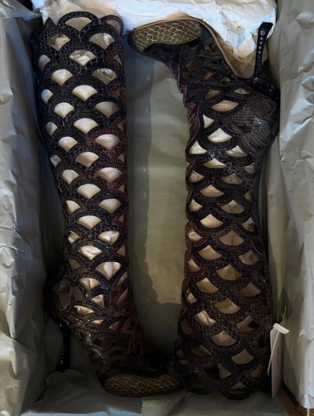 Miu Miu SS 2008 Runway Purple Python Cutout Leather Boots