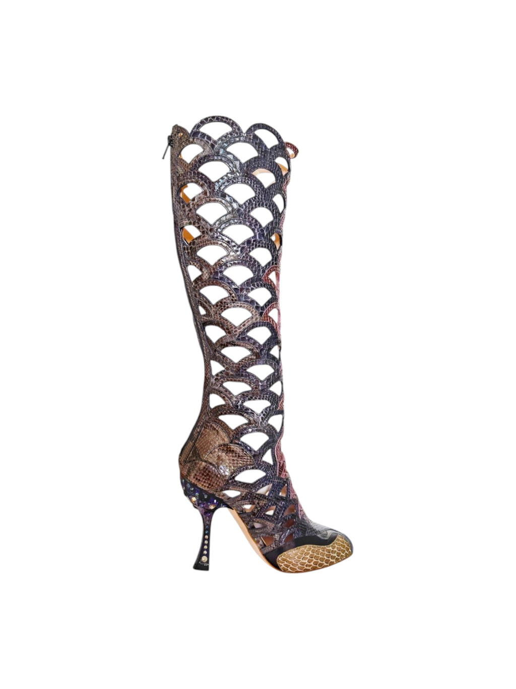 Miu Miu SS 2008 Runway Purple Python Cutout Leather Boots