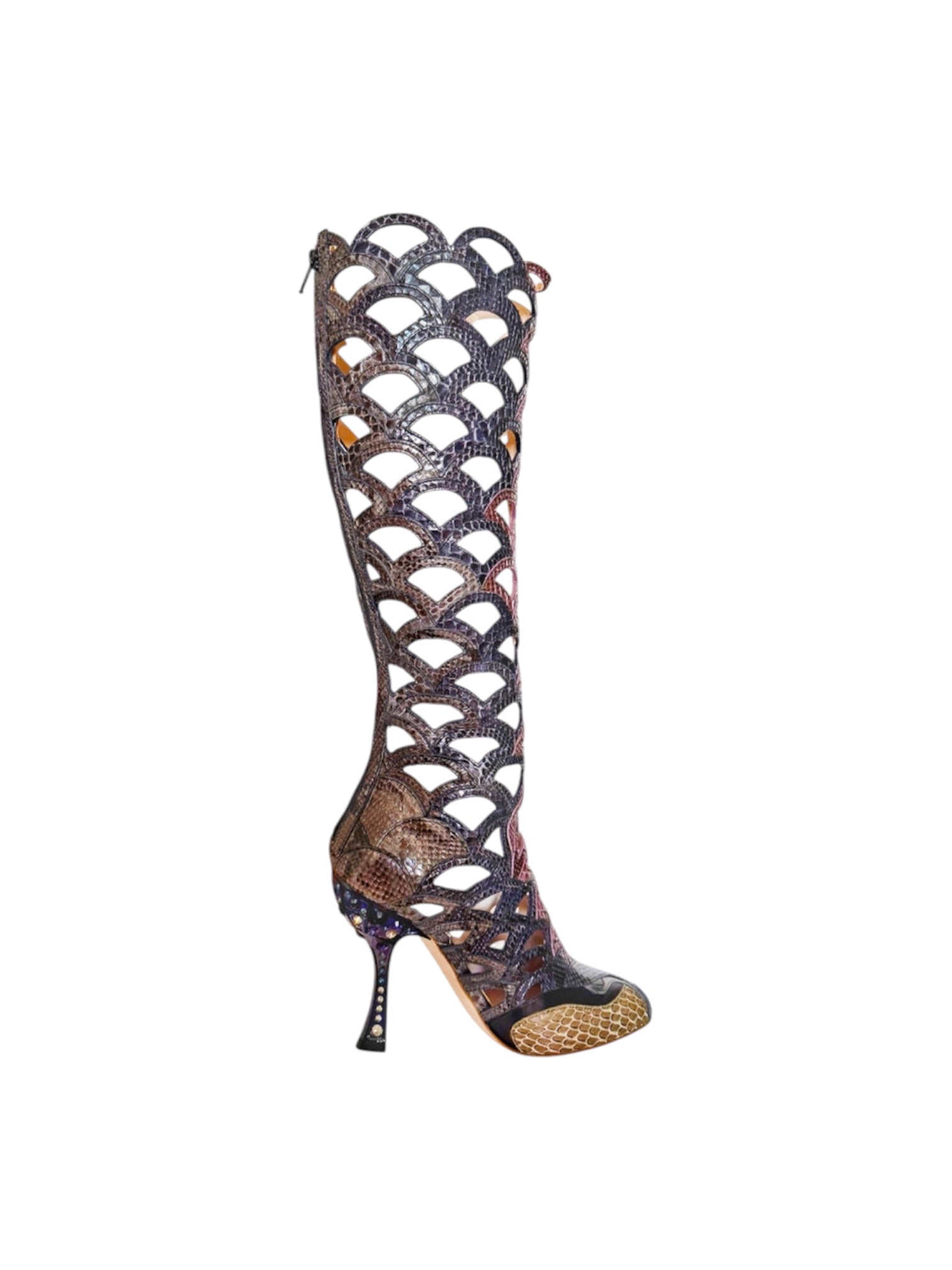 Miu Miu SS 2008 Runway Purple Python Cutout Leather Boots