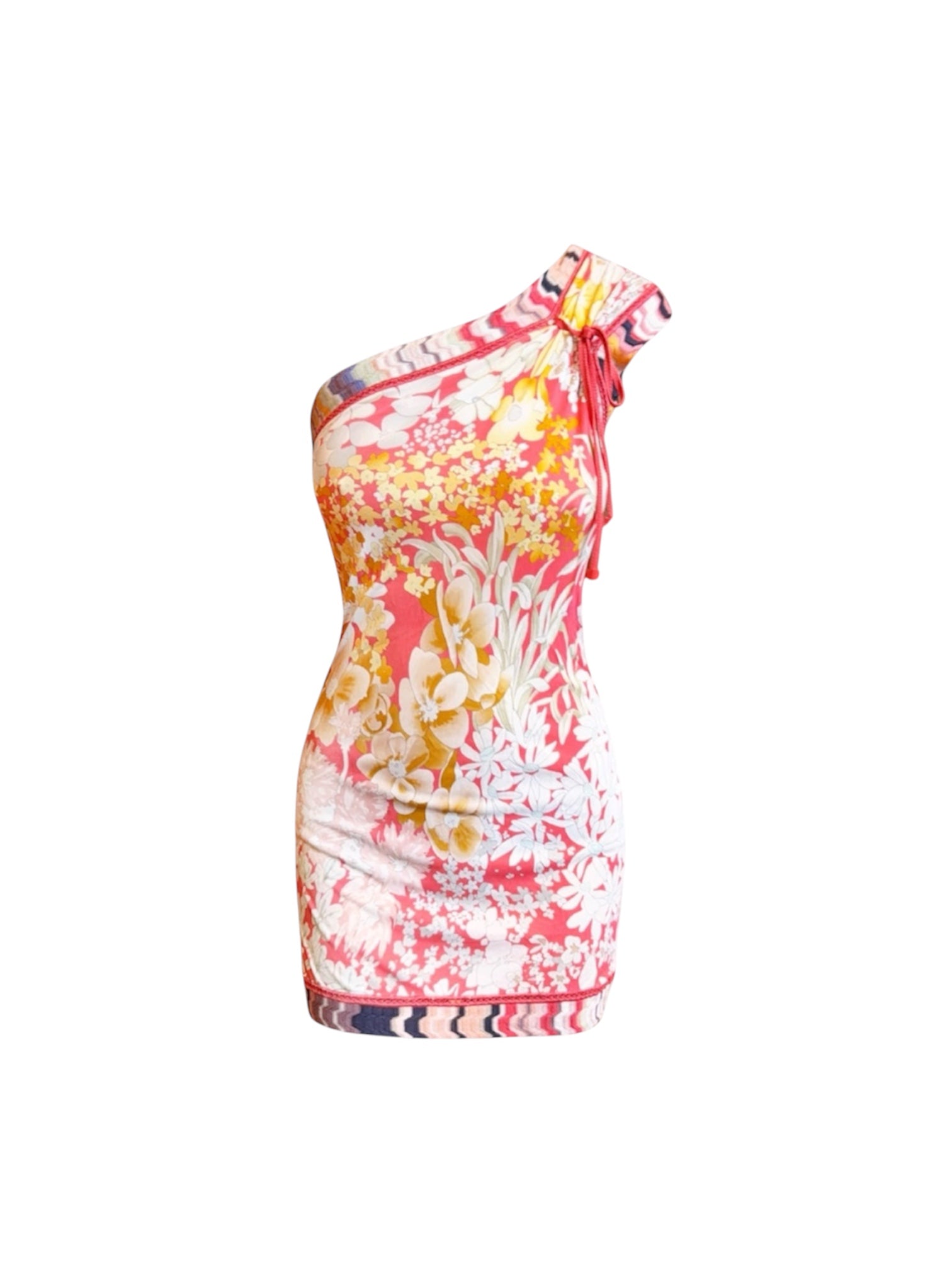 Missoni Vintage 2000s Multicolor Floral Asymmetrical One-Shoulder Mini Dress