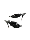 Chanel Spring 2012 Karl Lagarfeld "CC" Black Ruffled Bow Sandal Heels