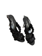 Chanel Spring 2012 Karl Lagarfeld "CC" Black Ruffled Bow Sandal Heels
